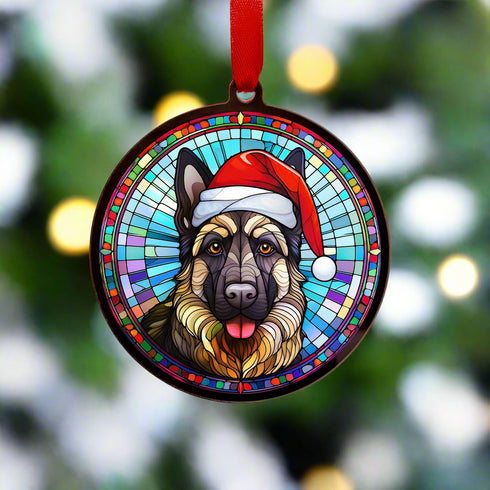German Shepherd in Santa Hat Suncatcher Decoration